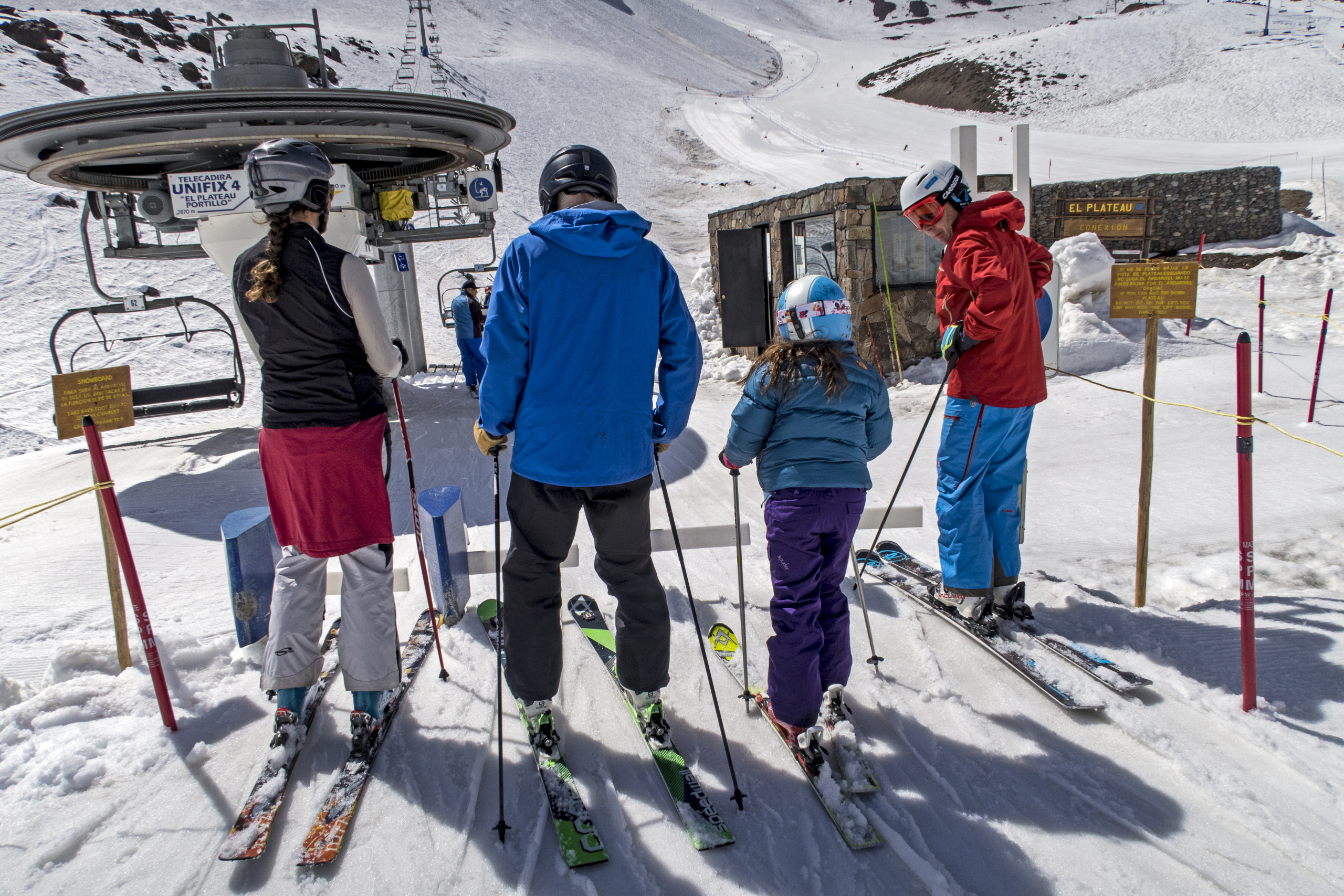 September 20, 2016 - Portillo, Chile: The Purcell family skiing on the Plateau slope.