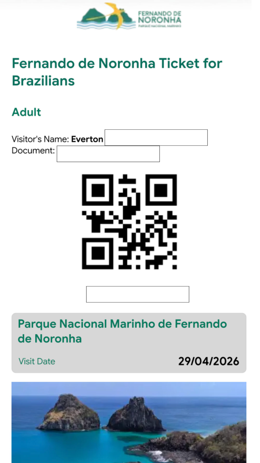 Taxa ICMBIO com QR Code Noronha