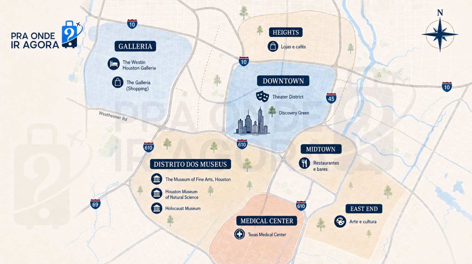 Onde se hospedar em Houston, mapa